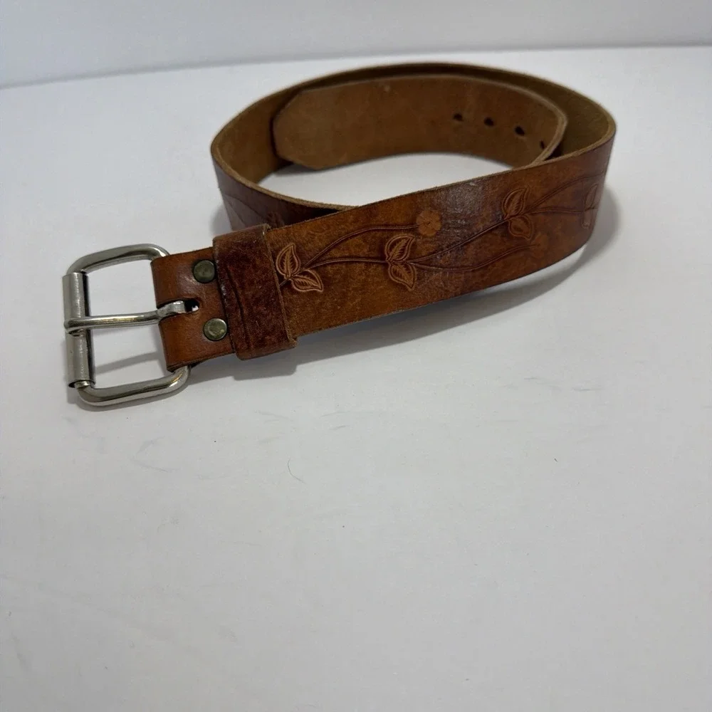 leather tooled belt Floral Brown